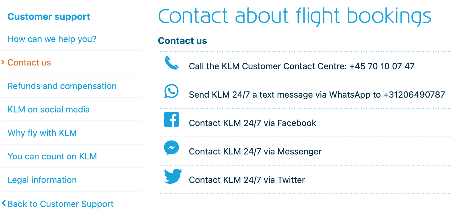 KLM kontaktmuligheder