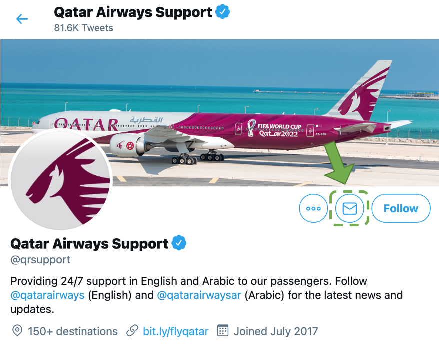 Kontakt Qatar Airways på Twitter