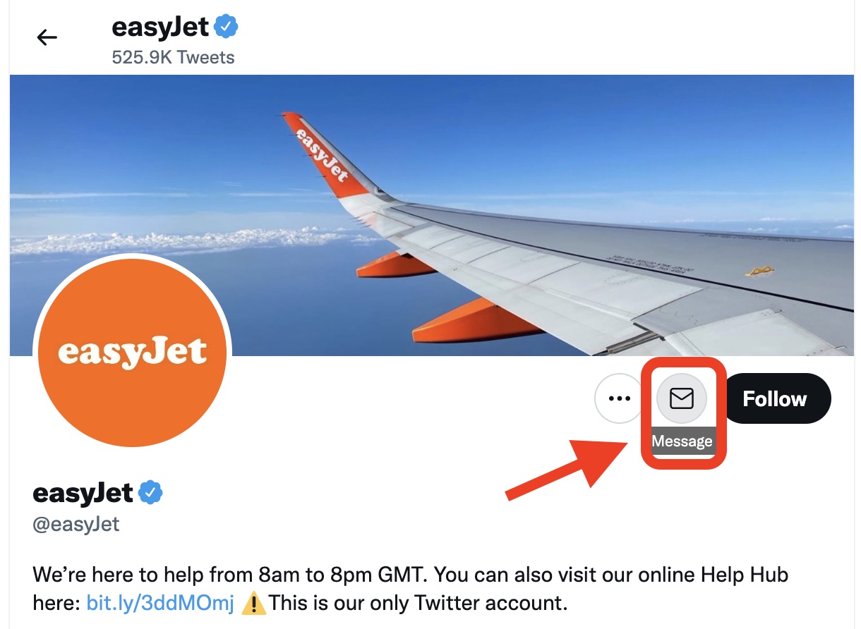 Contact Easyjet on Twitter