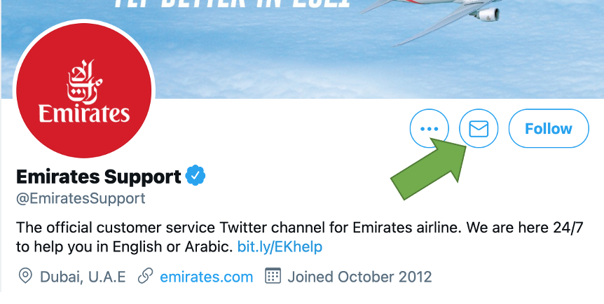 Contact Emirates on Twitter