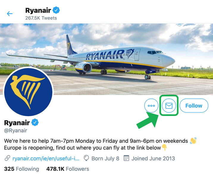 Kontakt Ryanair på Twitter